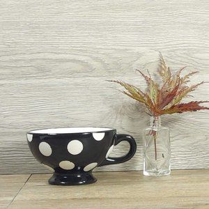 N-D Hand Painted Mug Black White Dots Vintage Coffee Soup Tea Choco Collectible